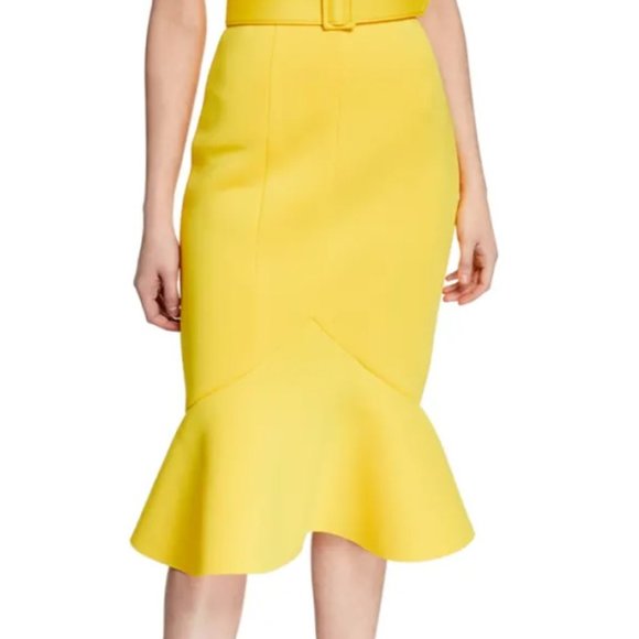 Badgley Mischka Off-the-Shoulder Short-Sleeve Belted Flounce Hem Scuba Dress - Picture 3 of 5